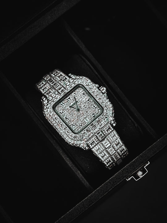 Cartier Silver Diamond Watch (Inspired by Karan Aujla)