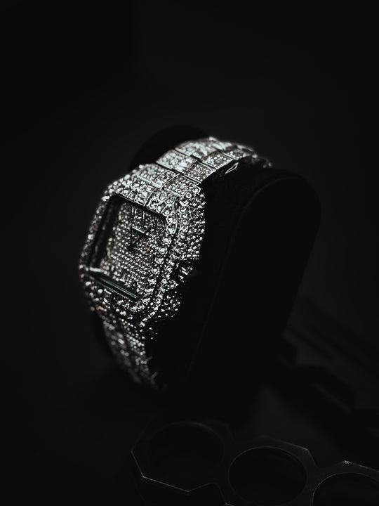 Cartier Silver Diamond Watch (Inspired by Karan Aujla)