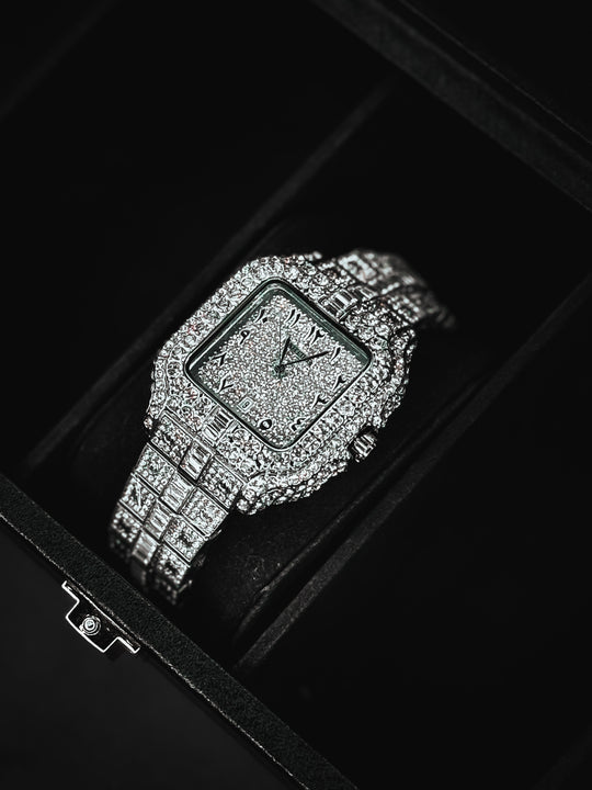 Cartier Silver Diamond Watch (Inspired by Karan Aujla)