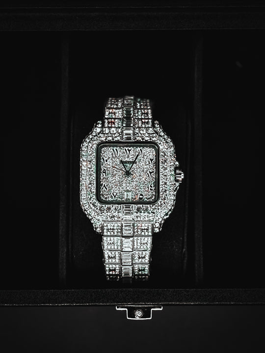 Cartier Silver Diamond Watch (Inspired by Karan Aujla)
