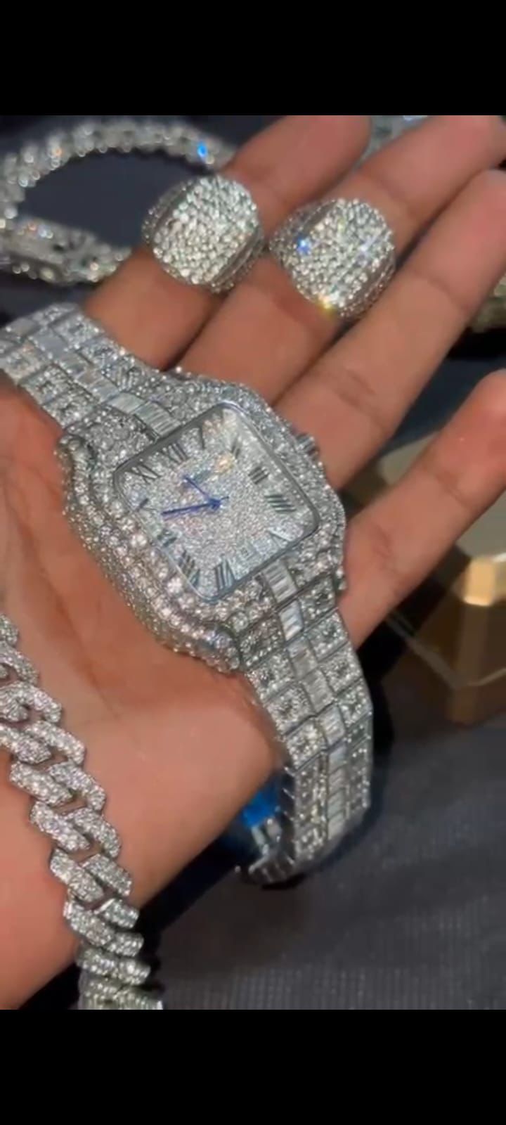 Cartier Silver Diamond Watch (Inspired by Karan Aujla)