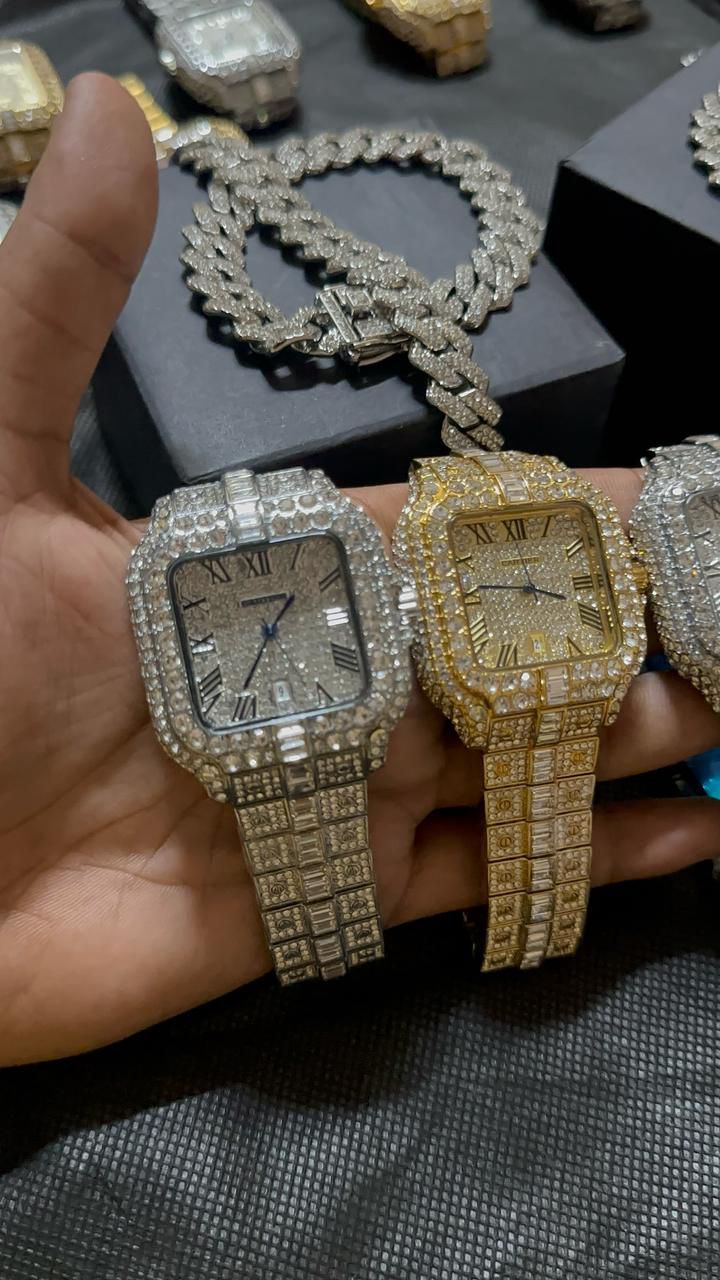 Cartier Silver Diamond Watch (Inspired by Karan Aujla)