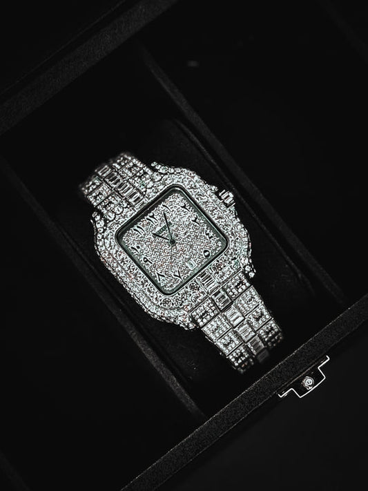 Cartier Silver Diamond Watch (Inspired by Karan Aujla)